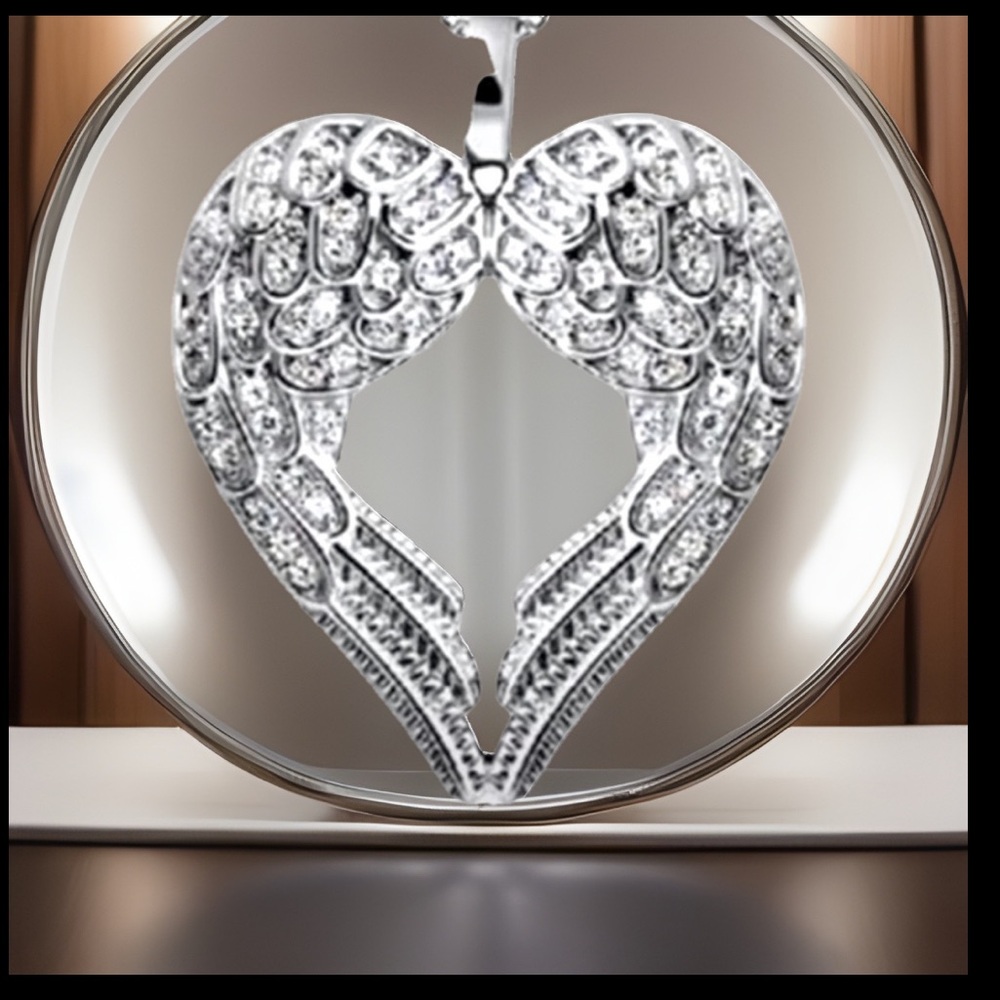 Gorgeous Angel Wings Heart 2 Combined Loves Pendant Stamped 925 Necklace